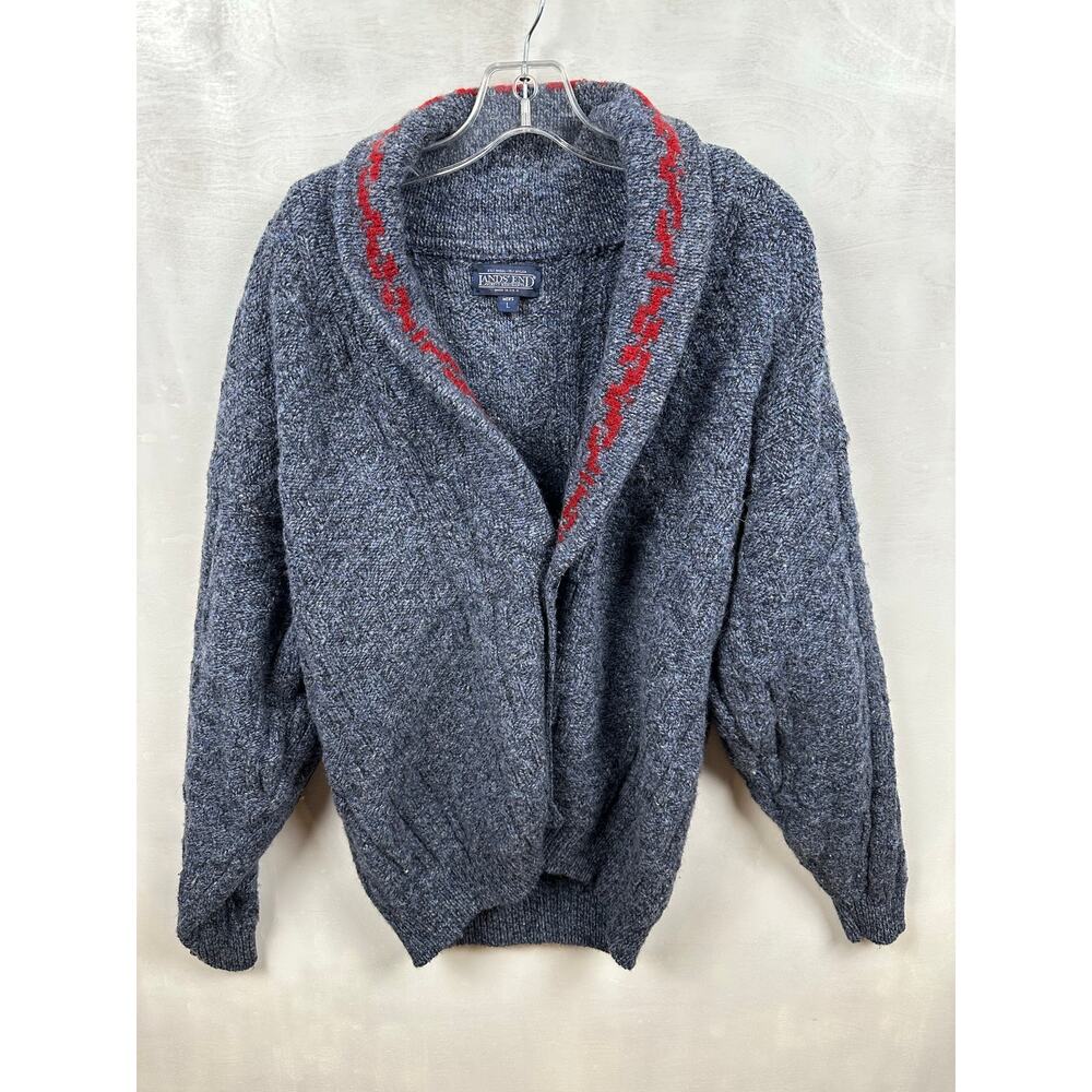 Lands' End Gray and Red Crewneck Sweater